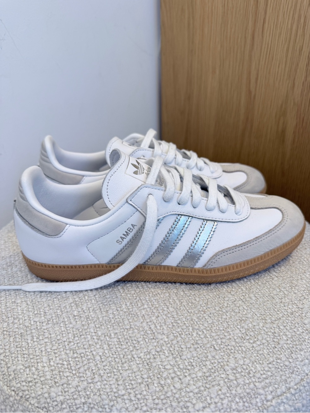 Adidas Samba Sneakers with Silver Stripes and Gum Sole